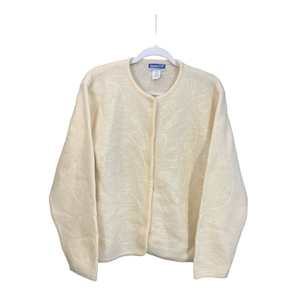 Pendleton Sweaters - Pendleton 100% Wool Cream Embroidered Button Down Cardigan Size XL
